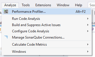 Visual studio analyse menu option