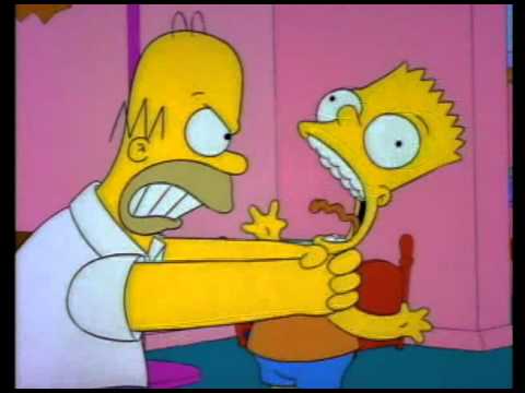 Homer throttling Bart